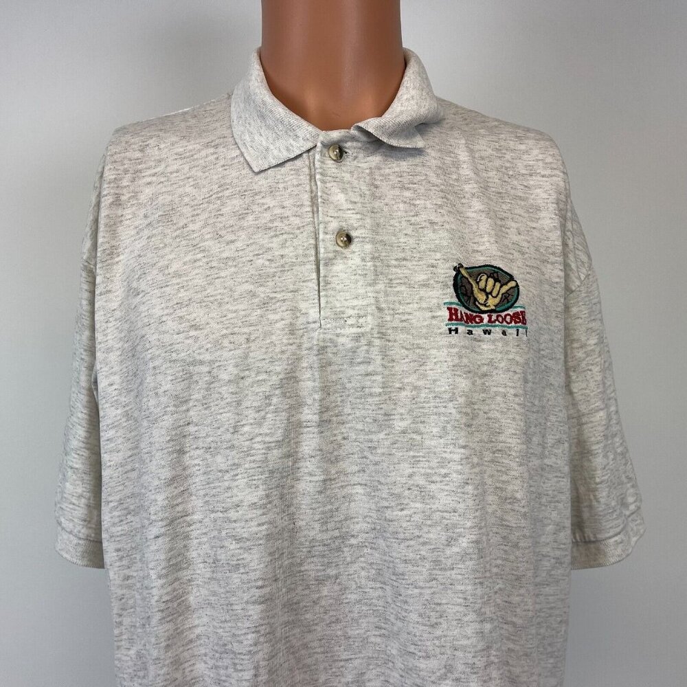 Vintage 90s Hang Loose Hawaii Polo Shirt Mens Size XL Grey Embroidered